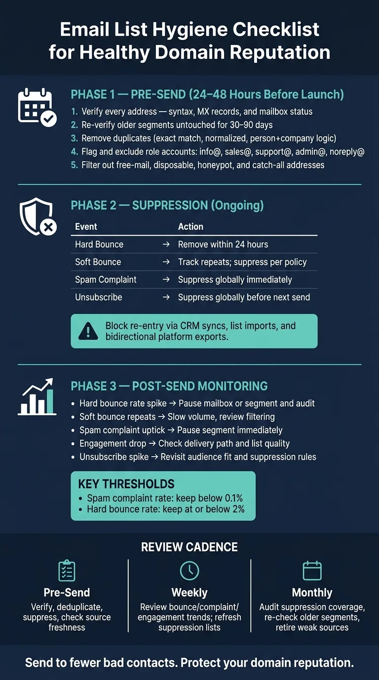 Email List Hygiene Checklist: Pre-Send, Suppression & Post-Send Steps